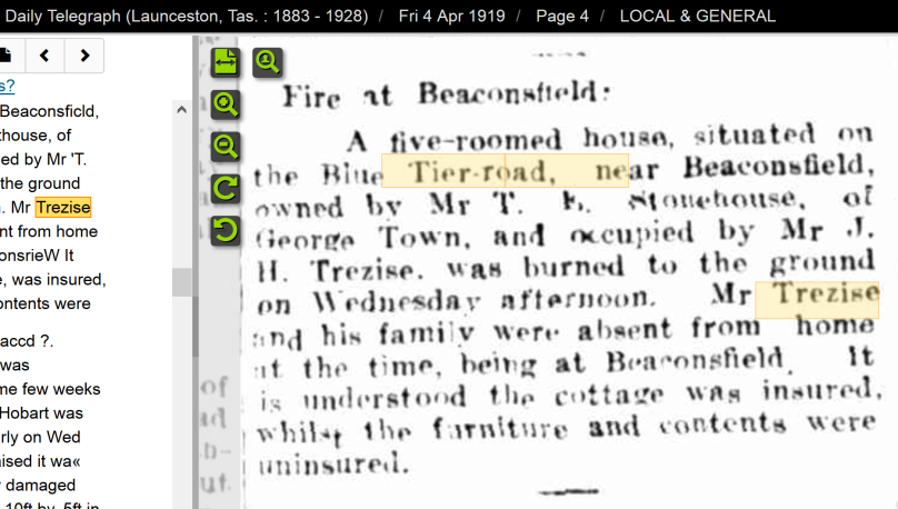 Cotterill fire 1919 Daily Telegraph